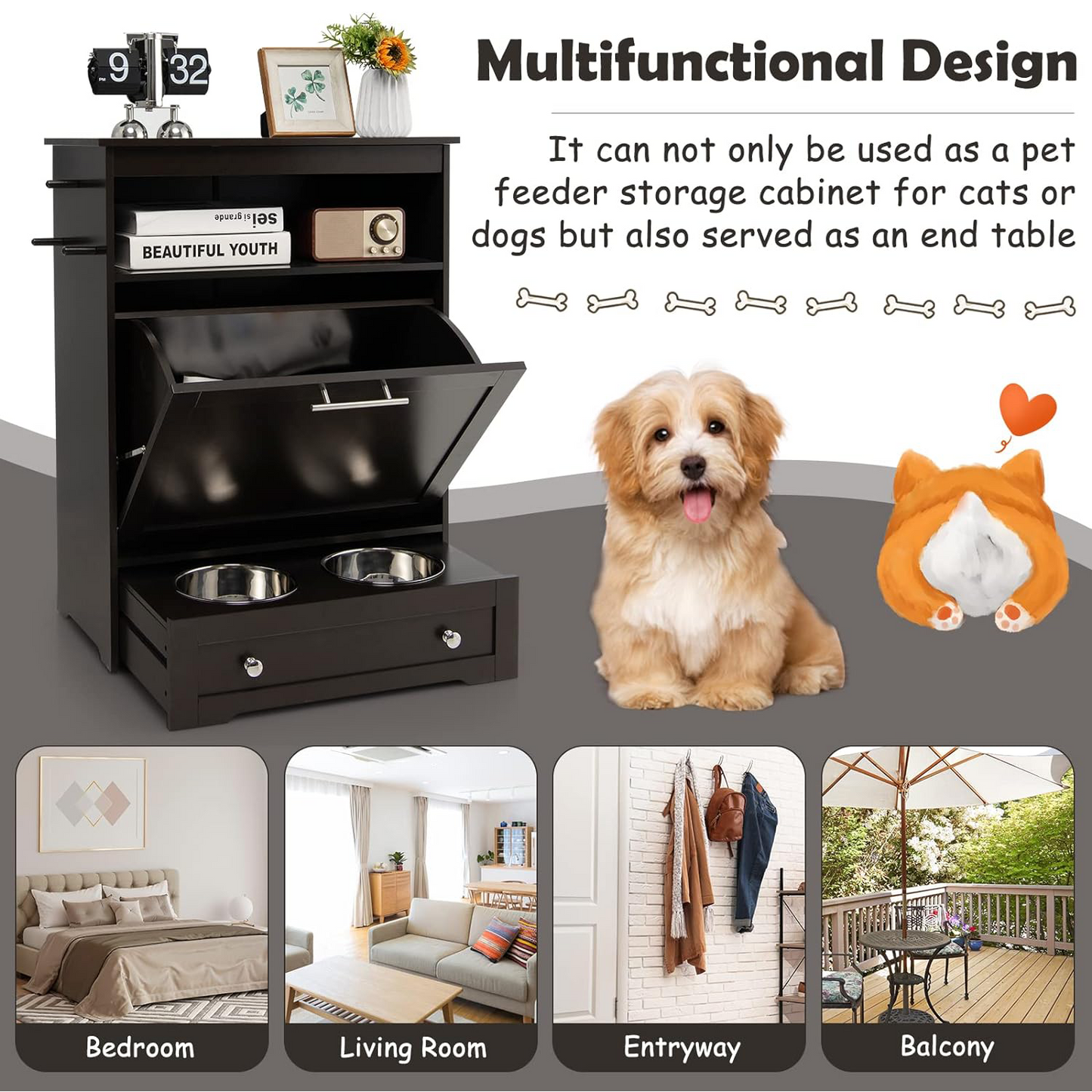 Pet Feeding Station + Organizer Cabinet