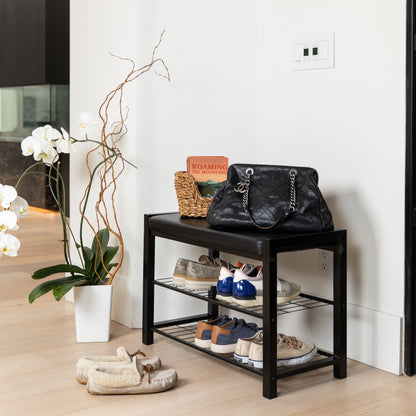 Leatherette Storage Entryway Bench with Metal Frame