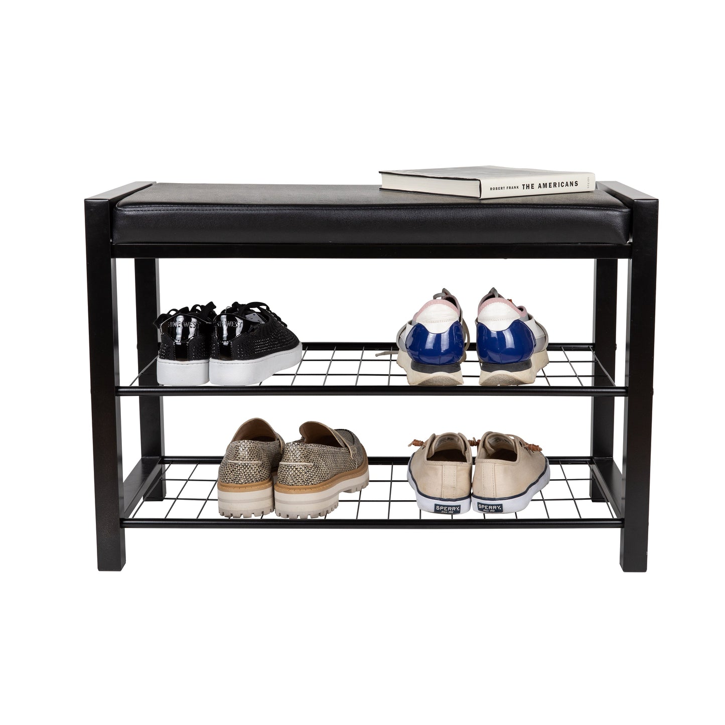 Leatherette Storage Entryway Bench with Metal Frame