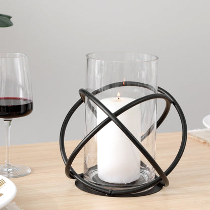 Large Metal  and Glass Orbits Hurricane Candleholder