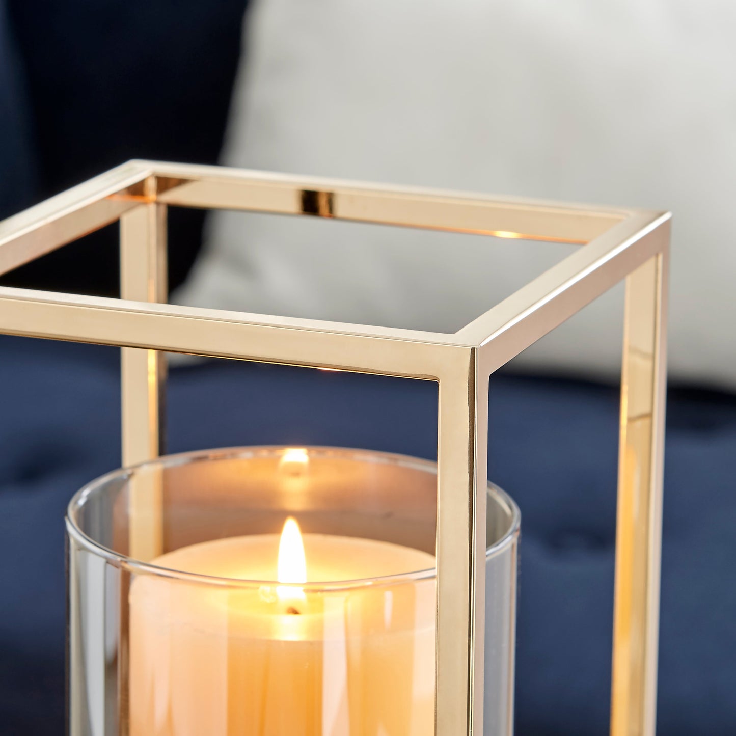 Luna Warm Gold Tinted Glass Large Hurricane Candle Holder