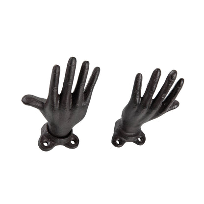 "Palms Up" Dark Brown Cast Iron Wall Mount Hook Set (Set of 2)