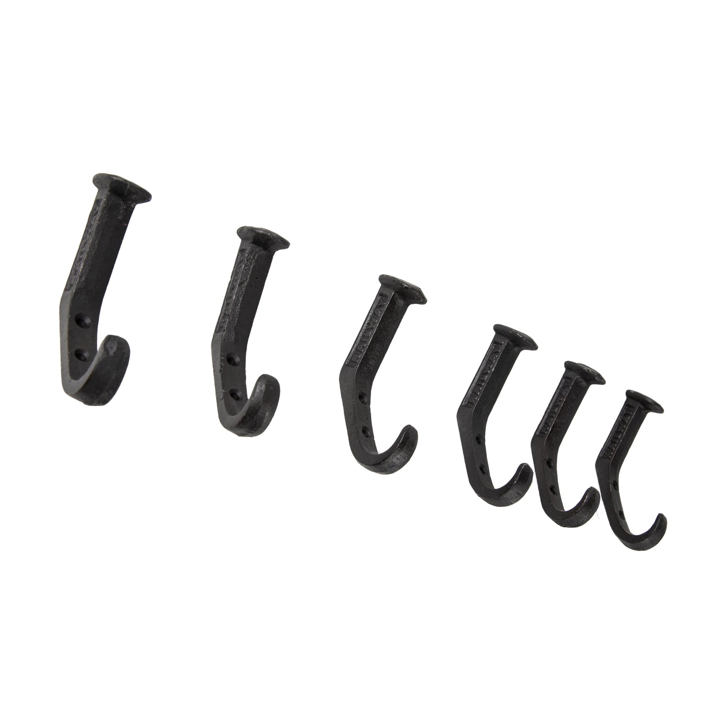 Black Cast Iron Railway Spike Wall Mount Hook Set (Set of 6)