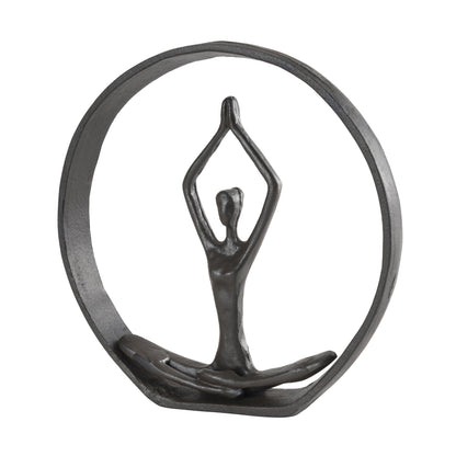 Circle Iron Sculpture with Figurine in Yoga Pose " Namaste Spiritual Home Decor Iron Sculpture