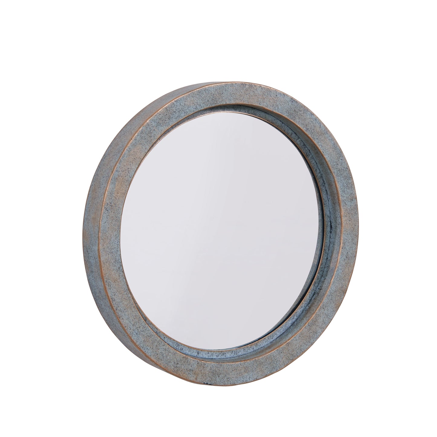 Decorative Round 16-Inch Wall Mirror with Antique Copper Metal Frame - Modern Industrial Home and Office Decor