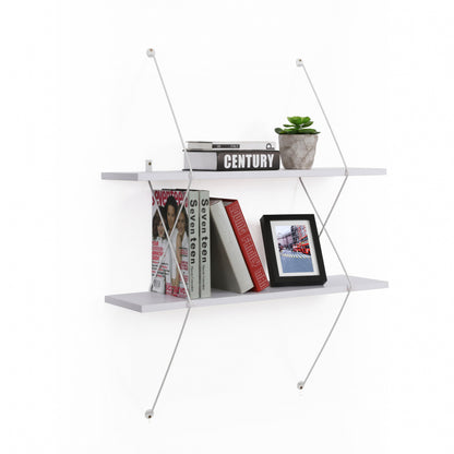 Contemporary Two Level Shelving System with Wire Brackets