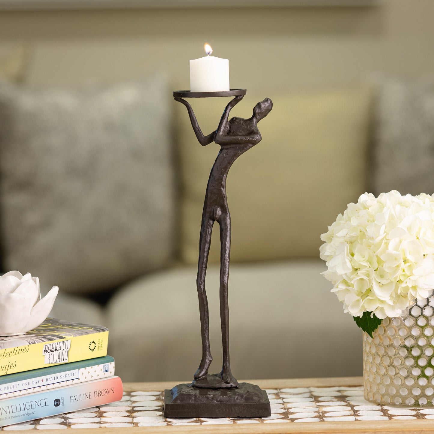 "Weight of the World" Cast Iron Male Figure Candle Holder