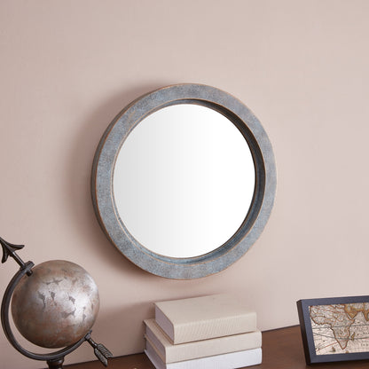 Decorative Round 16-Inch Wall Mirror with Antique Copper Metal Frame - Modern Industrial Home and Office Decor