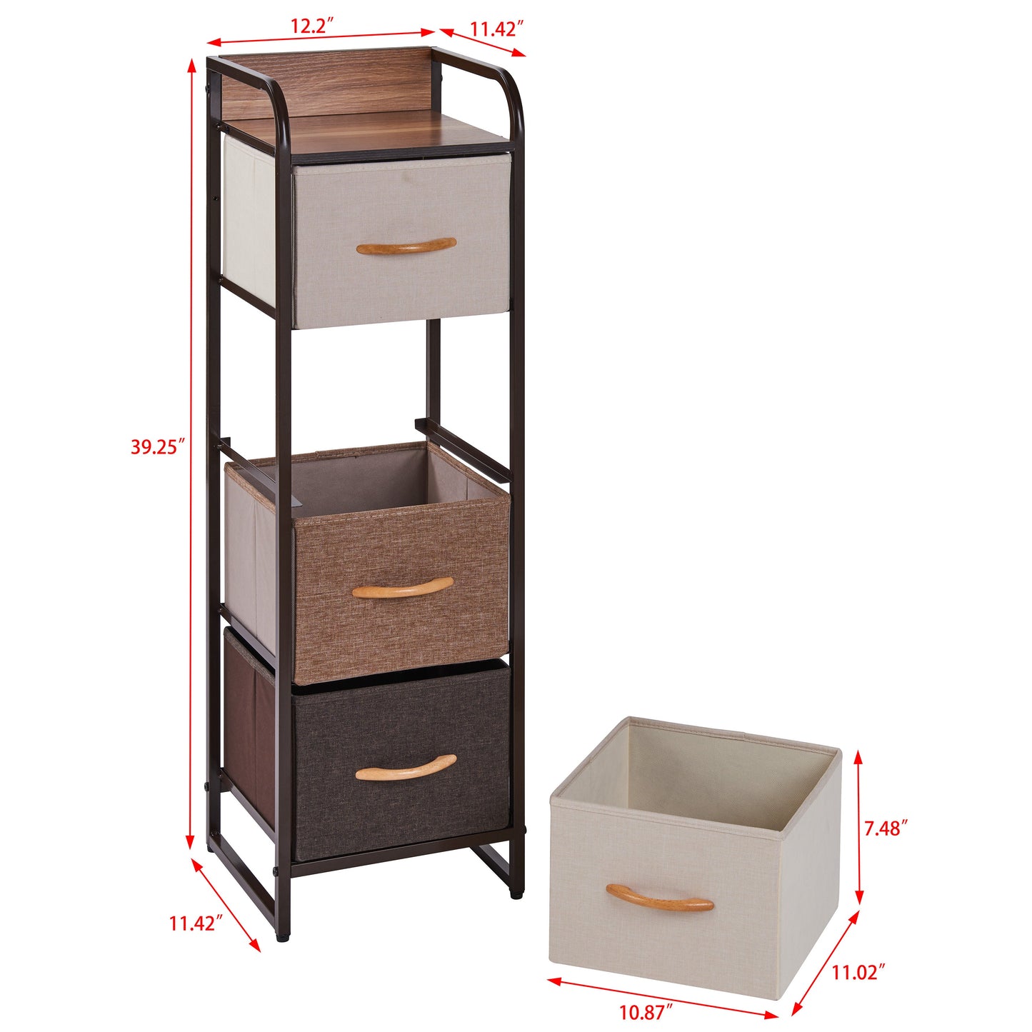 Decorative Modern Tall and Narrow Dresser/Chest Storage Tower with 4 Fabric Drawers