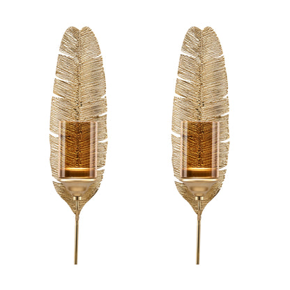 Ava 17" Gold Feather Wall Candle Sconces (Set of 2)