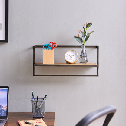 Floating Industrial Modern Rustic Wood Shelf on Metal Frame with Towel Bar/Hanging Rack