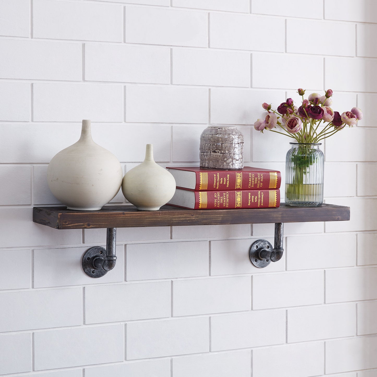 36" X 7" Floating Pipe Industrial Rustic Wall Mount Shelf