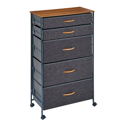 Fabric 5-Drawer Storage Dresser Chest with Steel Frame and Caster Wheels