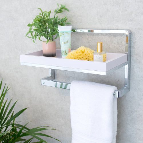 Bathroom Accessories and Decor " Wall Mounted Chrome Towel Rack and Shelf with Removable White Tray