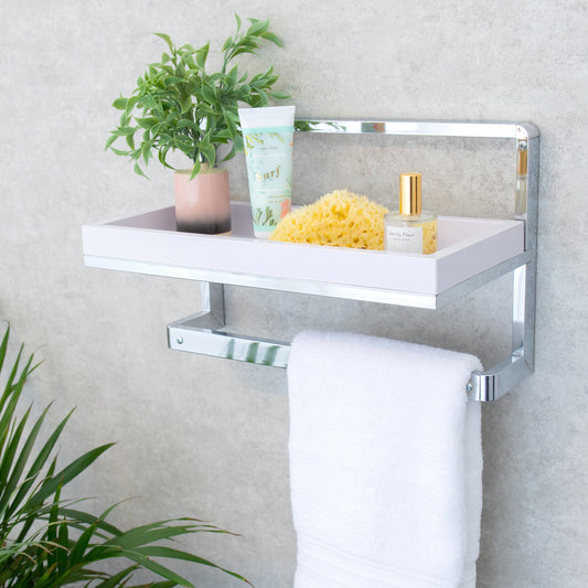 Bathroom Accessories and Decor " Wall Mounted Chrome Towel Rack and Shelf with Removable White Tray