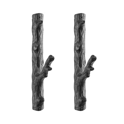 Brown Cast Iron Tree Branch Wall Mount Coat Hooks (Set of 2)