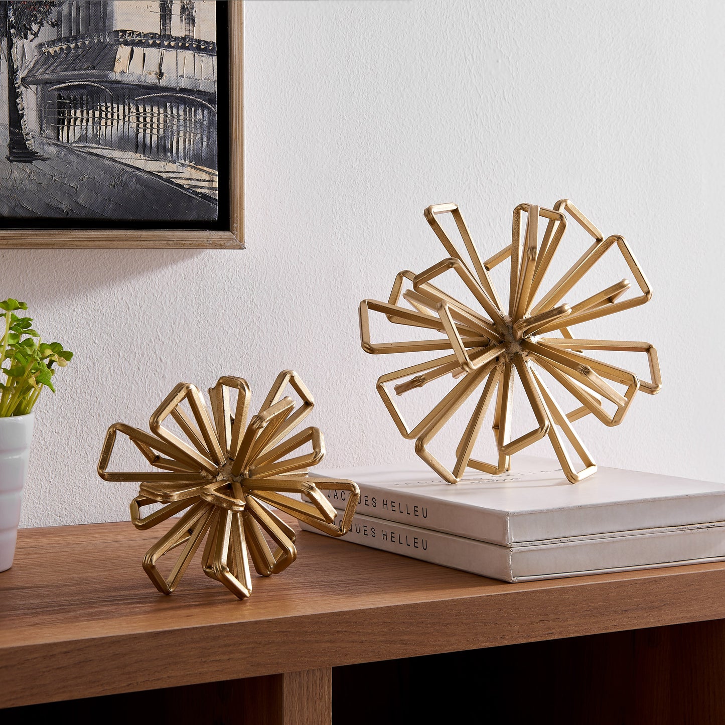 Geometric Gold Starburst Sculpture Set of 2