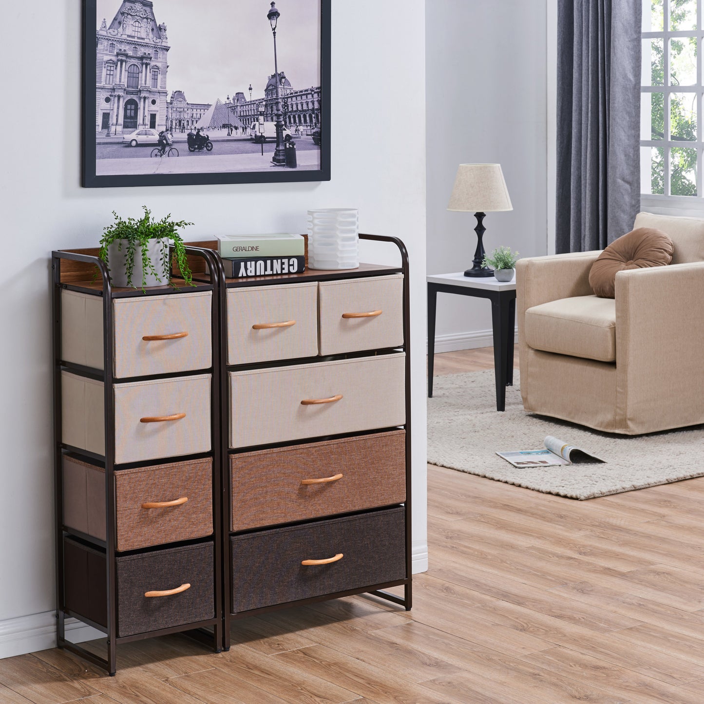 Decorative Modern Storage Chest Dresser with 5 Fabric Drawers