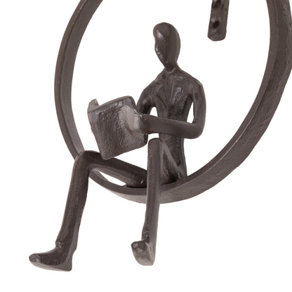 Encircled Reader Hanging Wall Art Iron Sculpture