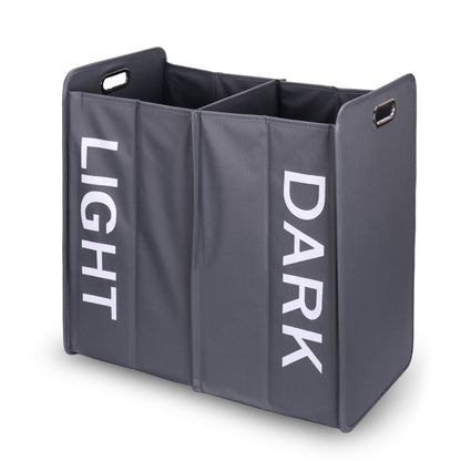 Collapsible Folding Double Bin Laundry Hamper and Sorter with Handles