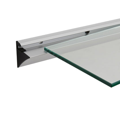 16 in Modern Clear Glass Floating Shelf on Aluminum Bar