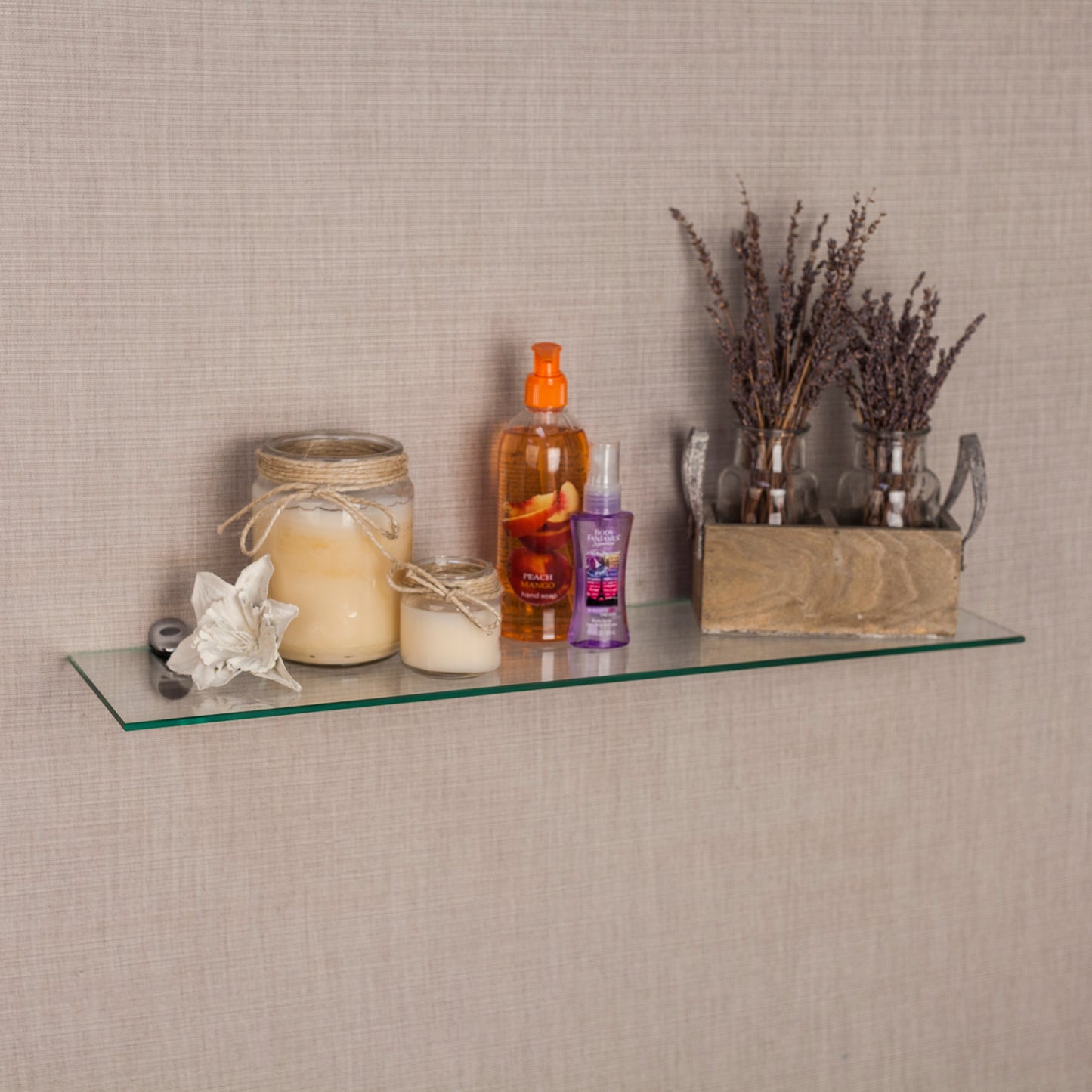 Glass Floating Shelf with Chrome Brackets 24 x 6"