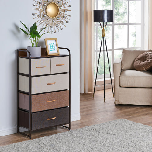 Decorative Modern Storage Chest Dresser with 5 Fabric Drawers