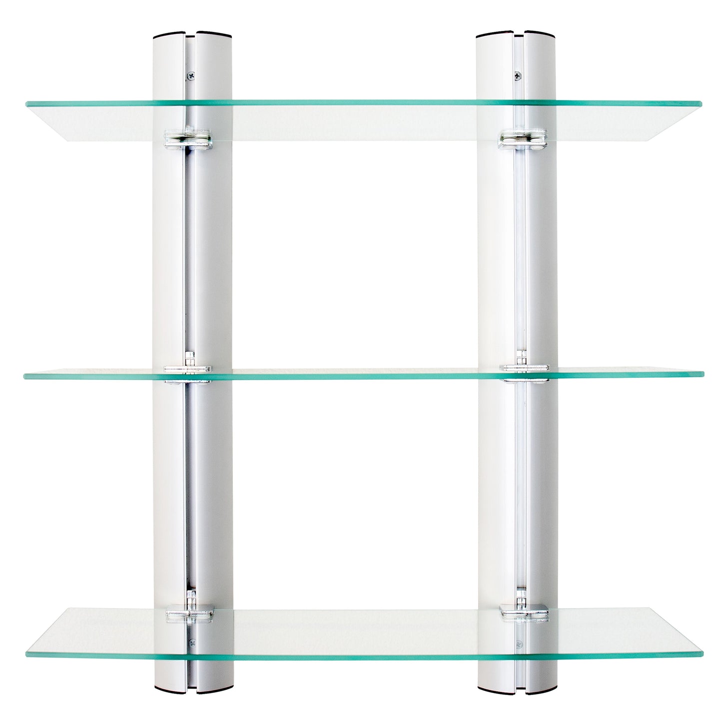 Decorative Wall-Mount 3-Tier Adjustable Glass Wall Shelves on Aluminum Bars