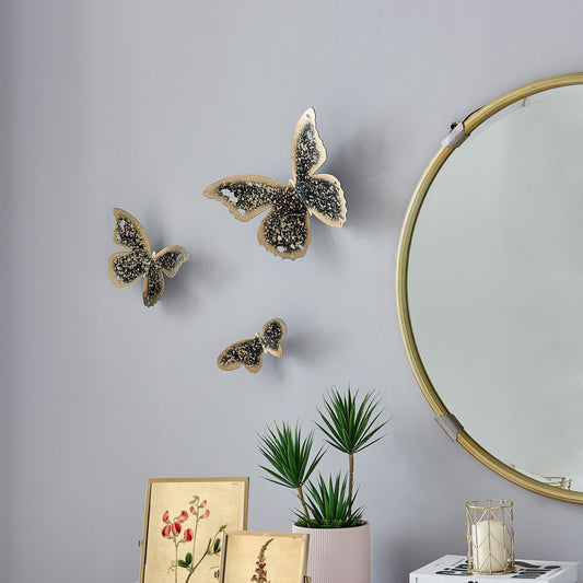 Faye Antique Black and Gold Wall Mounted Metal Butterflies Decor (Set of 3)