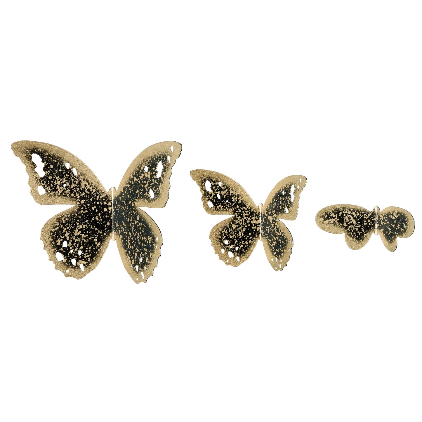 Faye Antique Black and Gold Wall Mounted Metal Butterflies Decor (Set of 3)