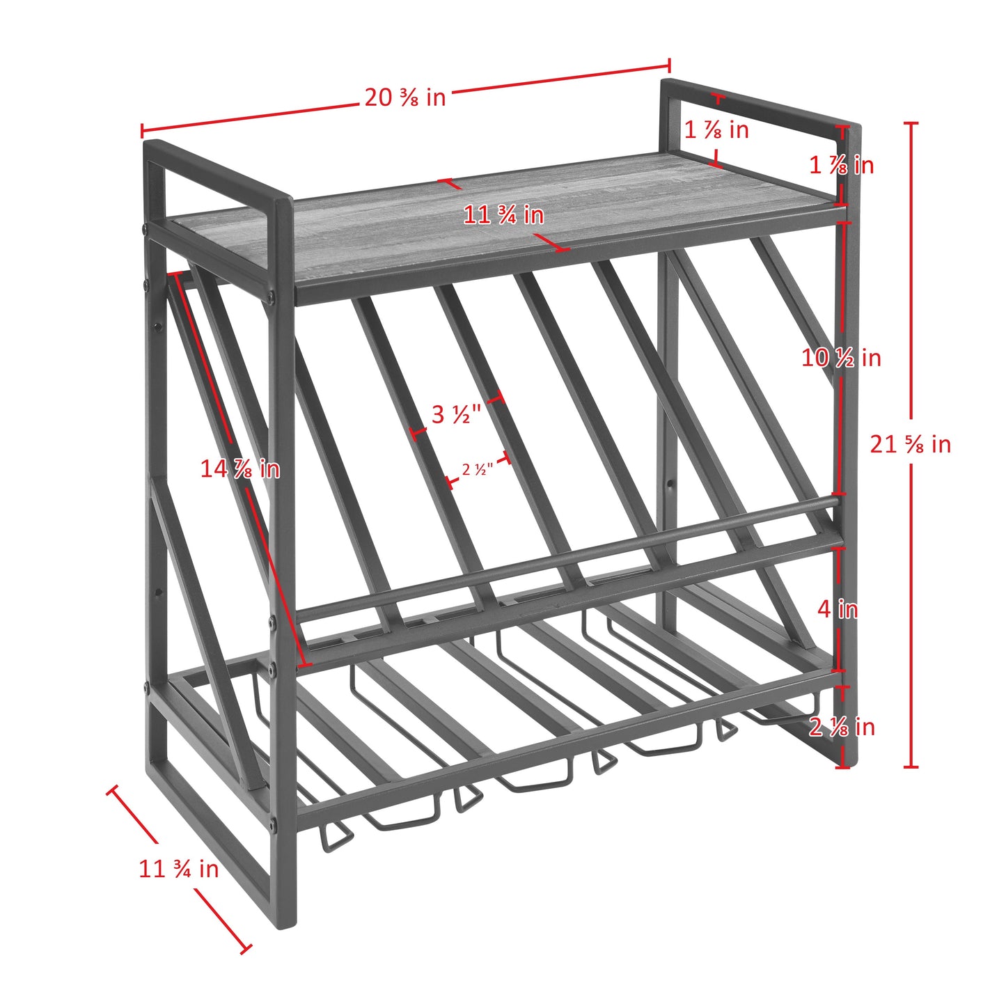 Industrial Wall Mount Metal Wine Rack with Shelf and Stemware Rack