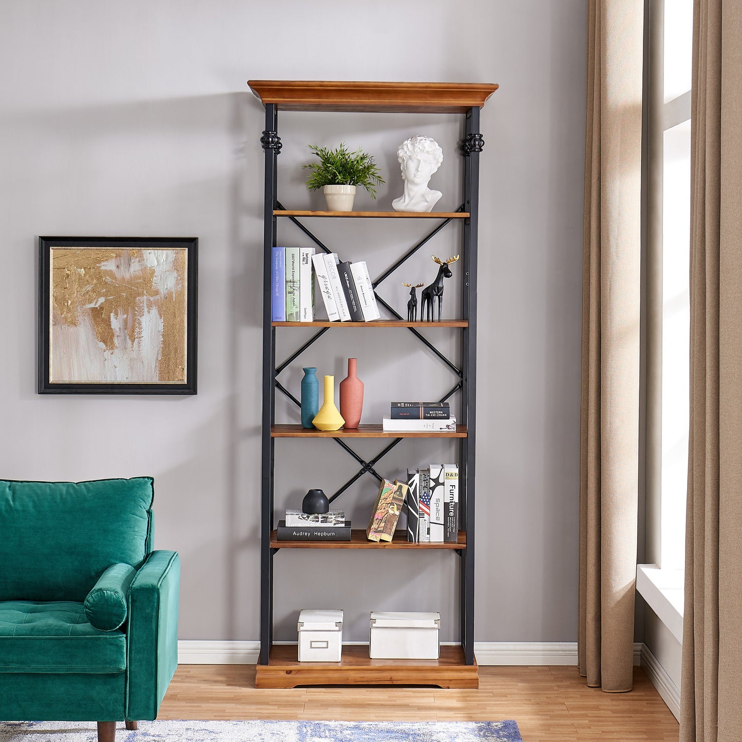 Juanita 6-Tier Etagere Wood and Metal Open Bookcase