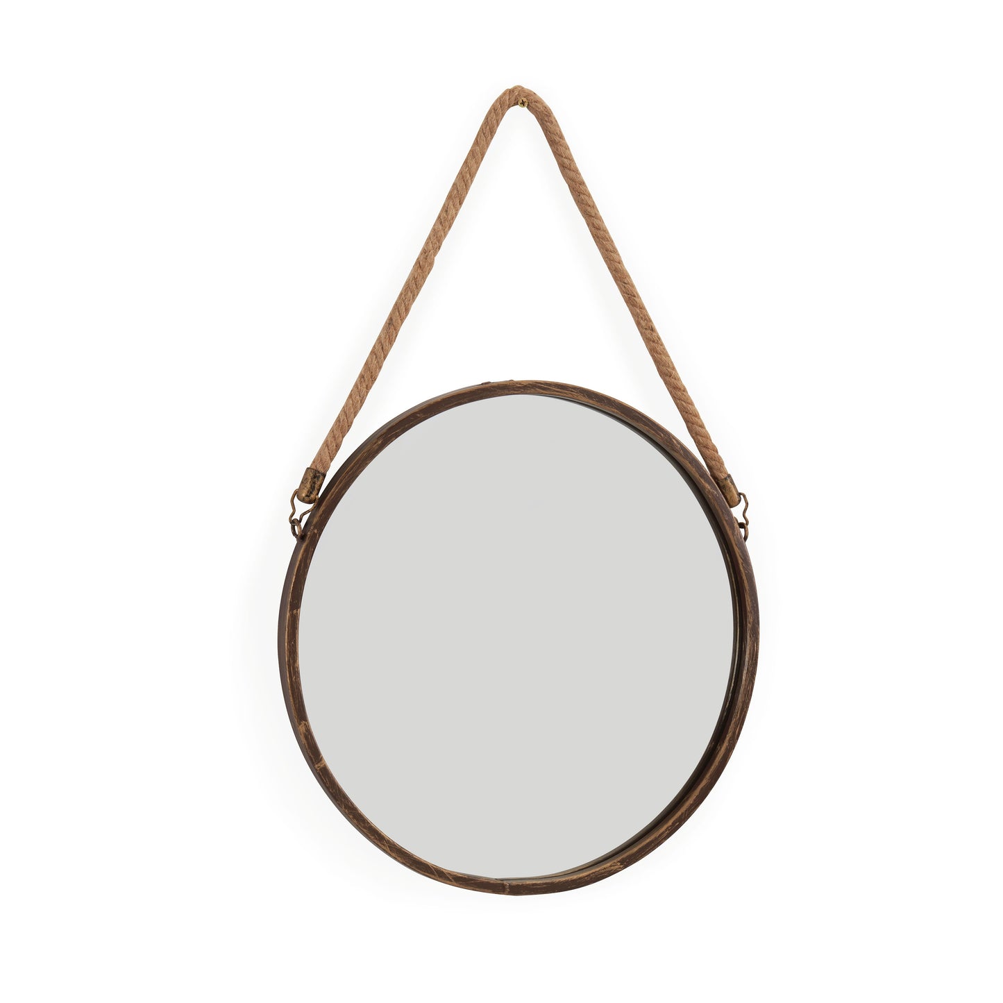 15" Gold Patina Round Mirror with Hanging Rope