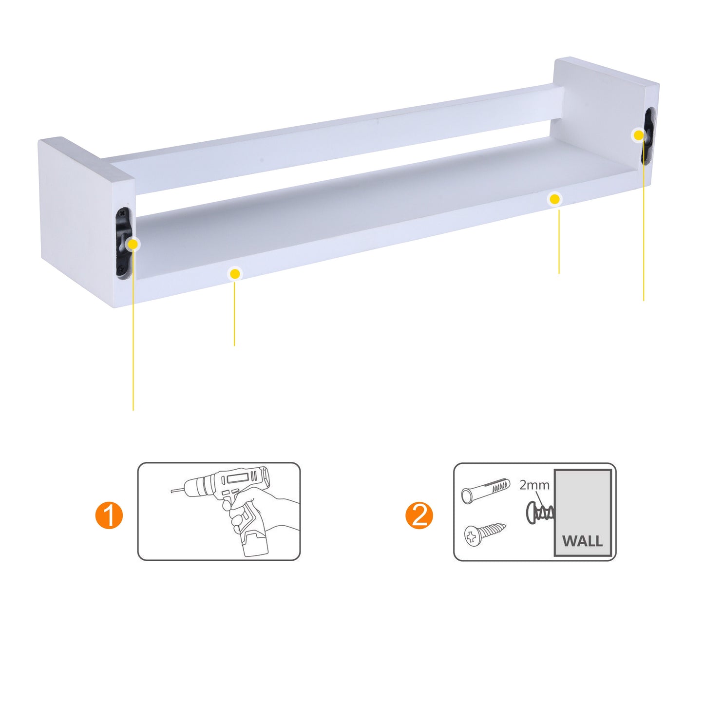 18" Wall Mount Decorative Spice / Organizer Rack Shelf White