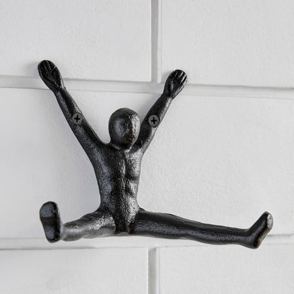 Athlete Sculpture Cast Iron Wall Mount Double Hook (Set of 2) - Black