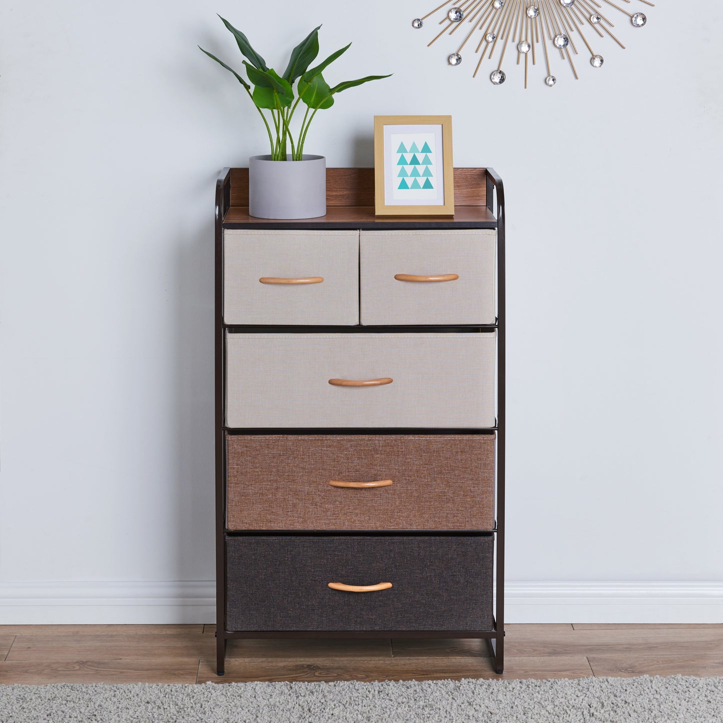 Decorative Modern Storage Chest Dresser with 5 Fabric Drawers