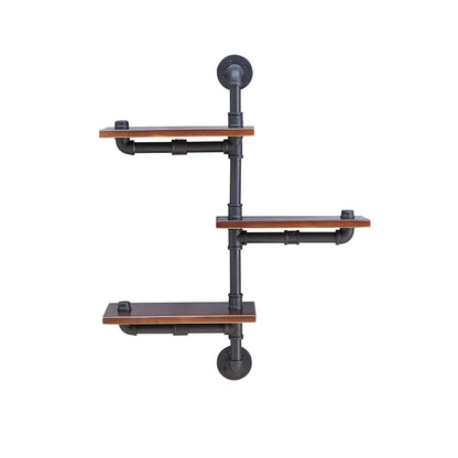 3-Tier Vertical Floating Staggered Industrial Rustic Pipe Shelving Unit - Wall Mount