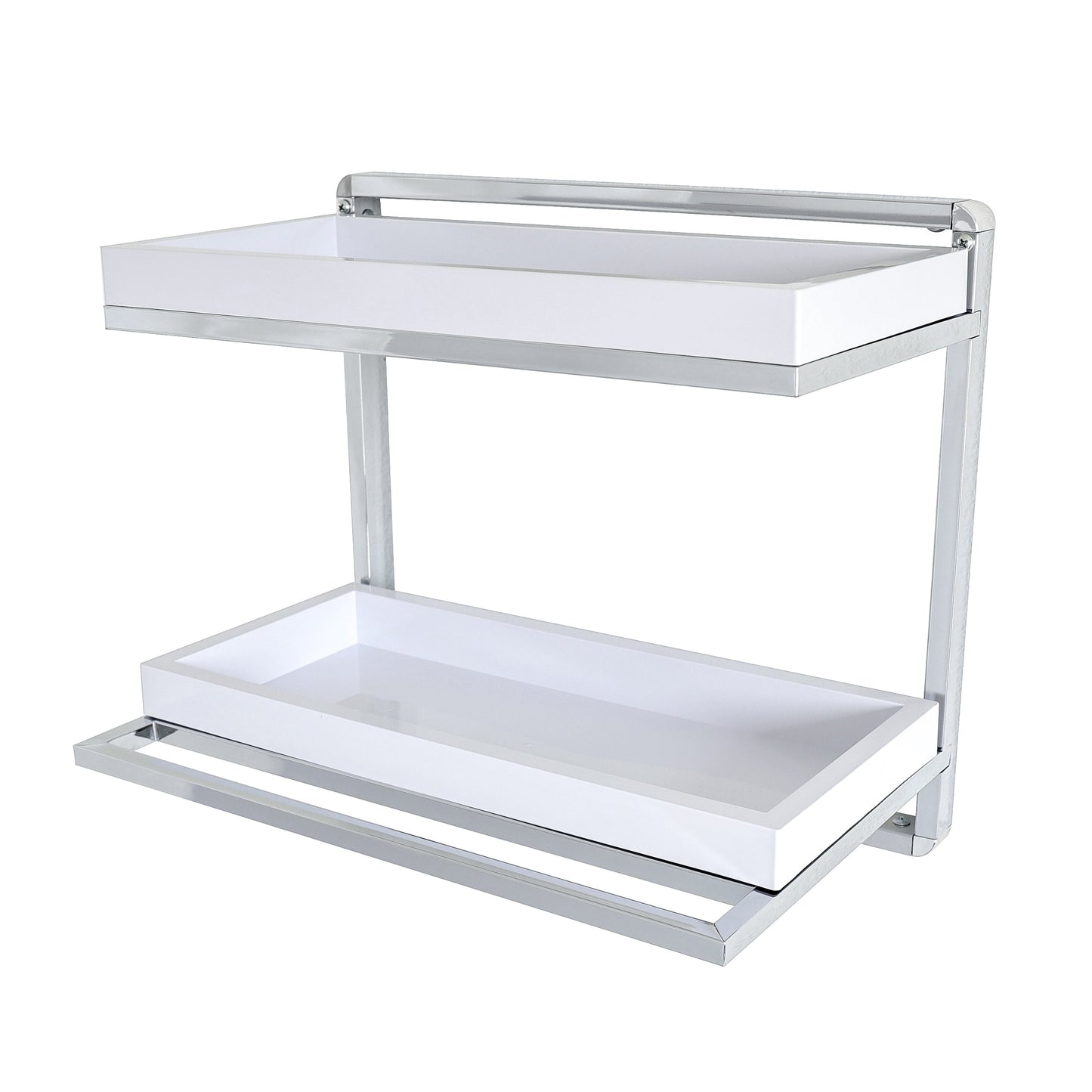 Bathroom Accessories and Decor " Wall Mount 2-Tier Chrome Shelving Unit with Towel Rack and White Removable Trays