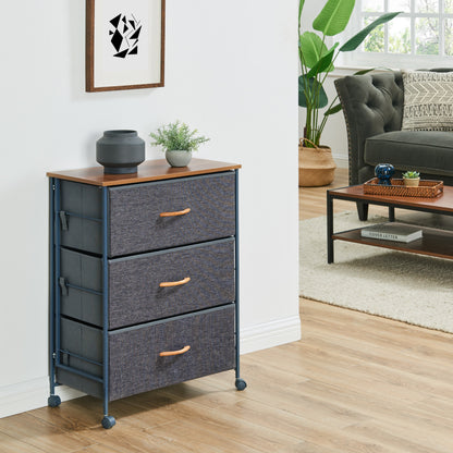 Fabric 3-Drawer Storage Dresser Chest with Steel Frame and Caster Wheels