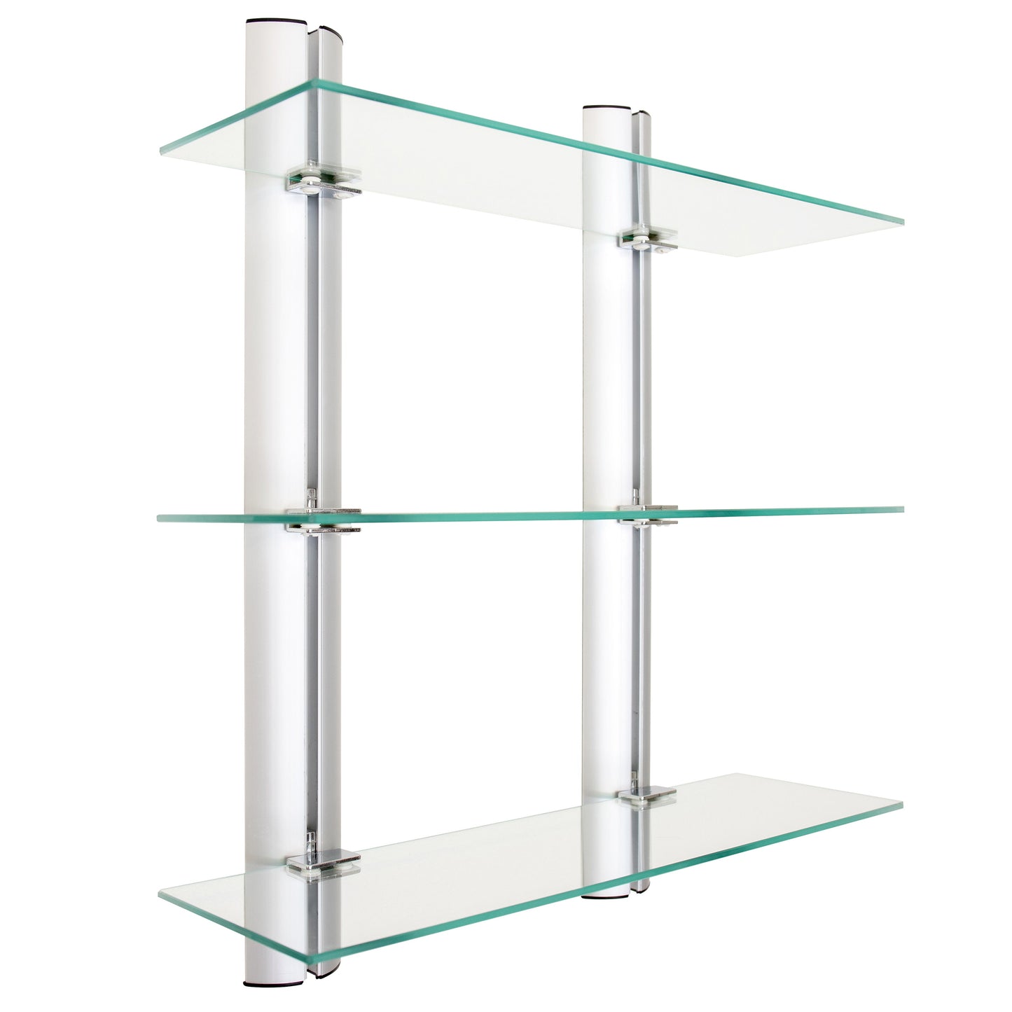 Decorative Wall-Mount 3-Tier Adjustable Glass Wall Shelves on Aluminum Bars