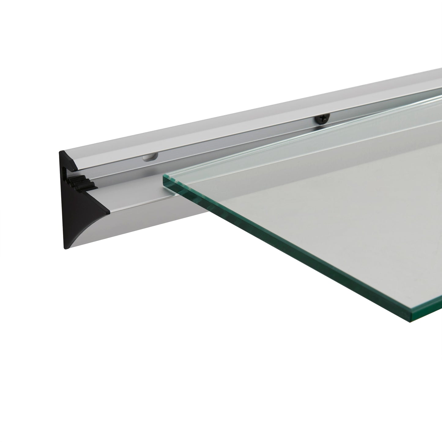 32 in Modern Clear Glass Floating Shelf on Aluminum Bar